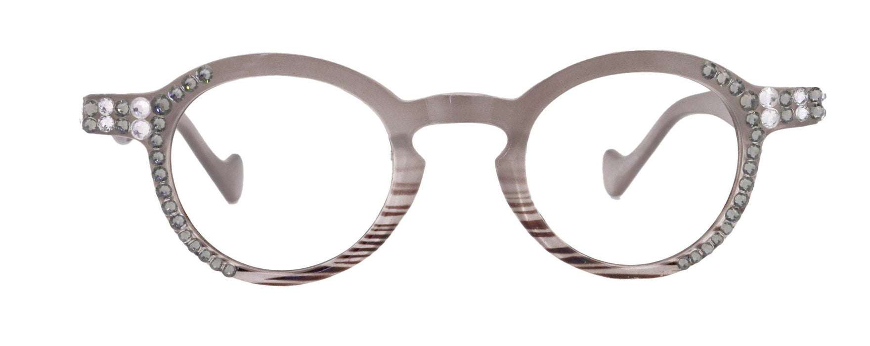 Orlando Bling Reading Glasses, W Black Diamond N Clear  European crystals, Magnifying Eyeglasses, (Gray) (Round) NY Fifth Avenue