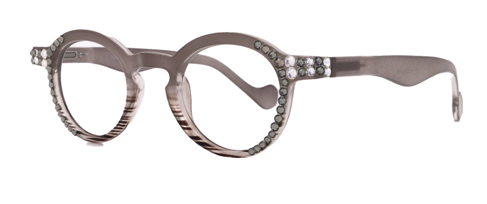 Orlando Bling Reading Glasses, W Black Diamond N Clear  European crystals, Magnifying Eyeglasses, (Gray) (Round) NY Fifth Avenue