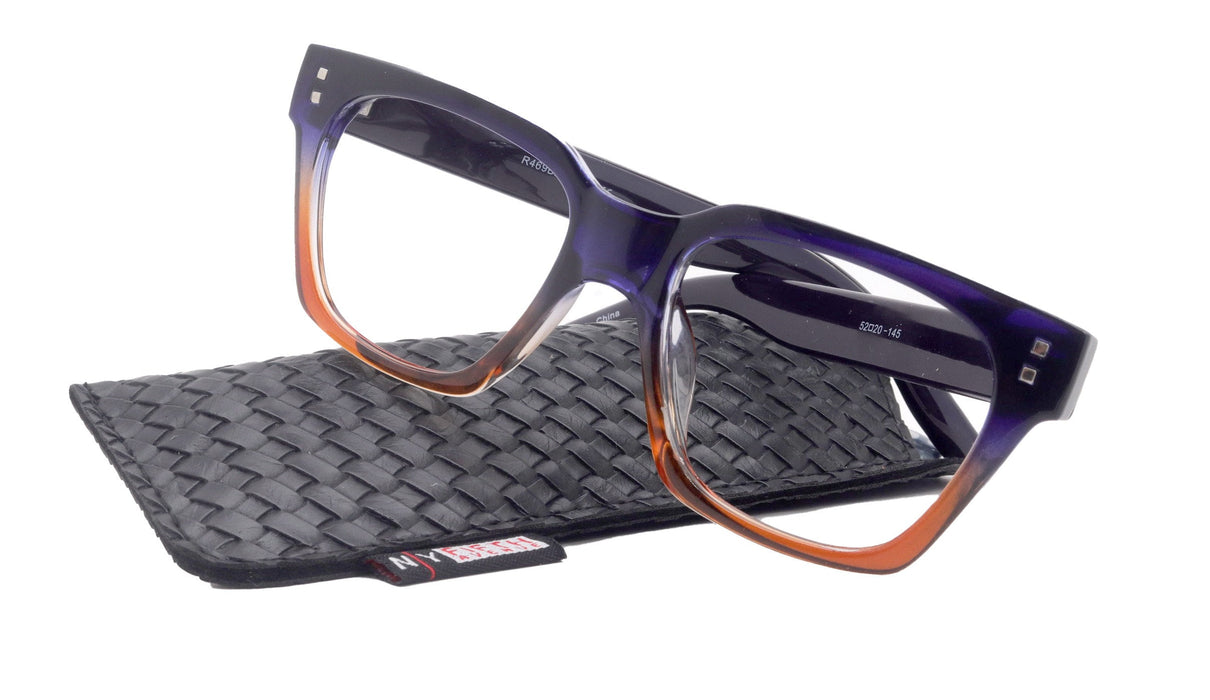 Ravello Line Bifocal Premium Reading Glasses, High-End Readers +1.25 to +3.50 Magnifying, Fashion Square (Blue, Orange) NY Fifth Avenue