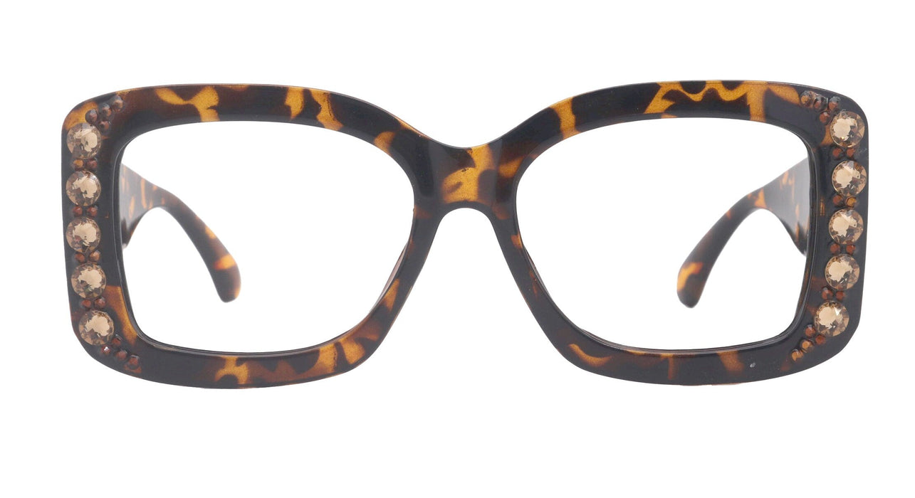 Tokyo, (Bling) Large Women Reading Glasses (Brown)  (SV , Line Bifocal, Sun Readers, No Line Bifocals Progressive)