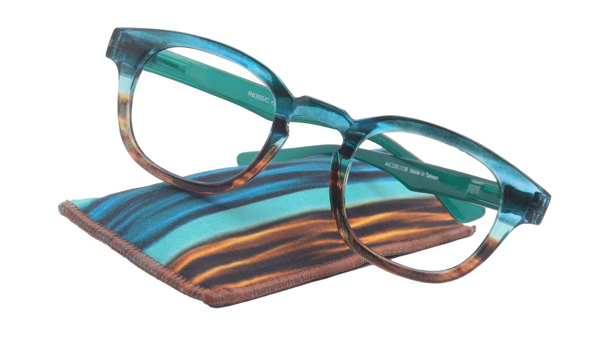 Sorbet Premium Reading Glasses High End Readers +1.25 .. +3.00 (Blue, Brown Transparent) Round Optical Frames. NY Fifth Avenue.