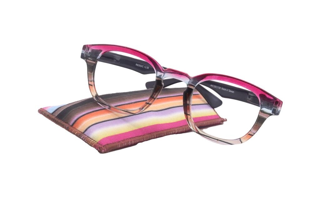Sorbet Premium Reading Glasses High End Readers +1.25 .. +4.00 (Rose, Brown Transparent) Round Optical Frames. NY Fifth Avenue.