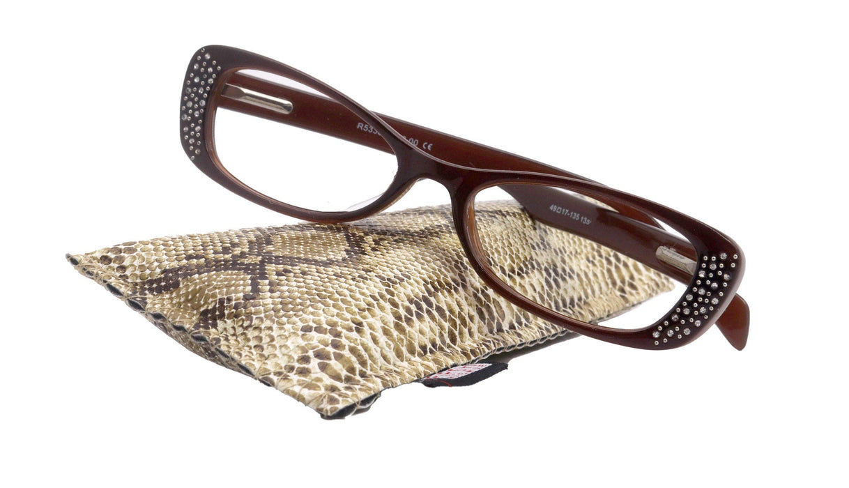 Premium Reading Glasses High End Reading Glass,  Small Frame Brown  +1.25 to +3.00 magnifying glasses, Cat Eye. optical Frames