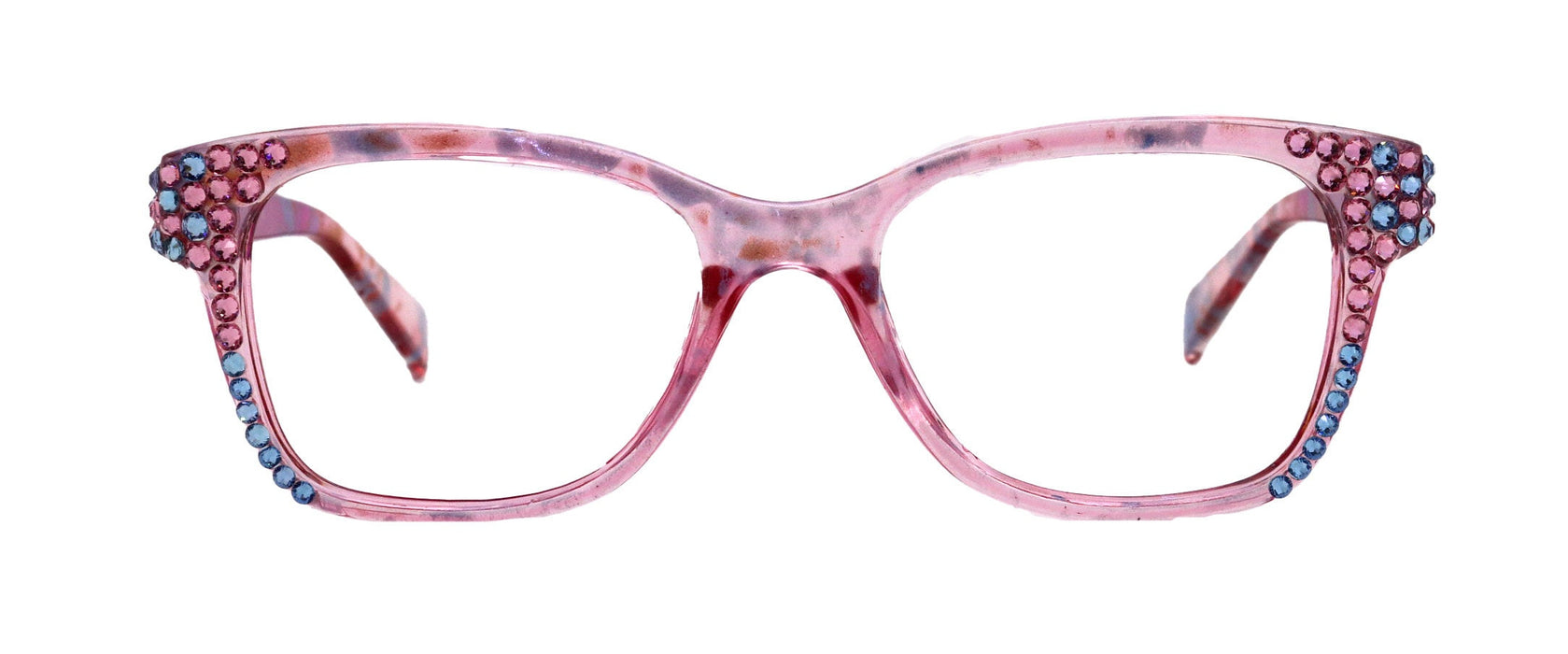 Azul, (Bling) Reading Glasses 4 Women W (Aquamarine N Rose)Genuine European Crystals. +1.5..+3  NY Fifth Avenue (Wide frame)