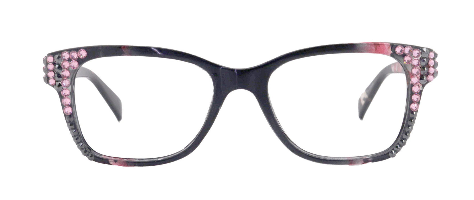 Azul, (Bling) Reading Glasses 4 Women W (Hematite N Rose)Genuine European Crystals. +1.5..+5  NY Fifth Avenue (Wide frame)