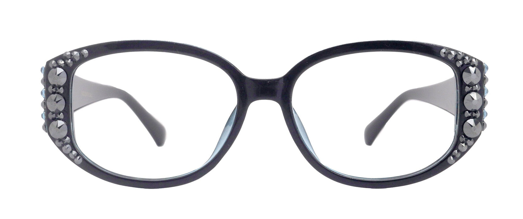 Petunia Oversized Bling Reading Glasses, BK W Aquamarine, Large Frame, High End Readers, Bifocal, Sun readers, Trendy Style, NY Fifth Avenue