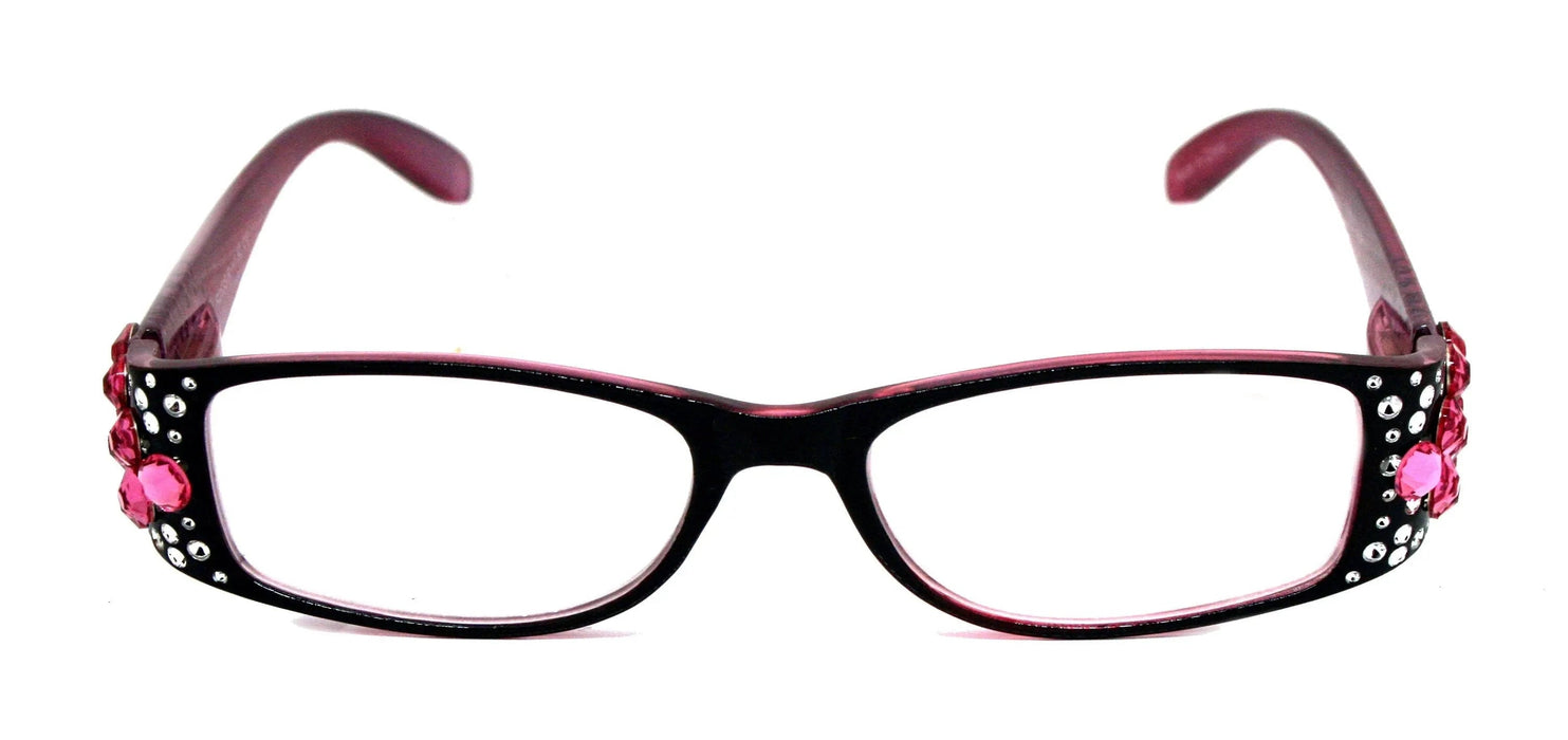 Merkel, The Diamond Crystal Shape, Bling Women Reading Glasses, Adorned w Fuchsia Genuine European Crystals +1.50 to +3. NY Fifth Avenue.
