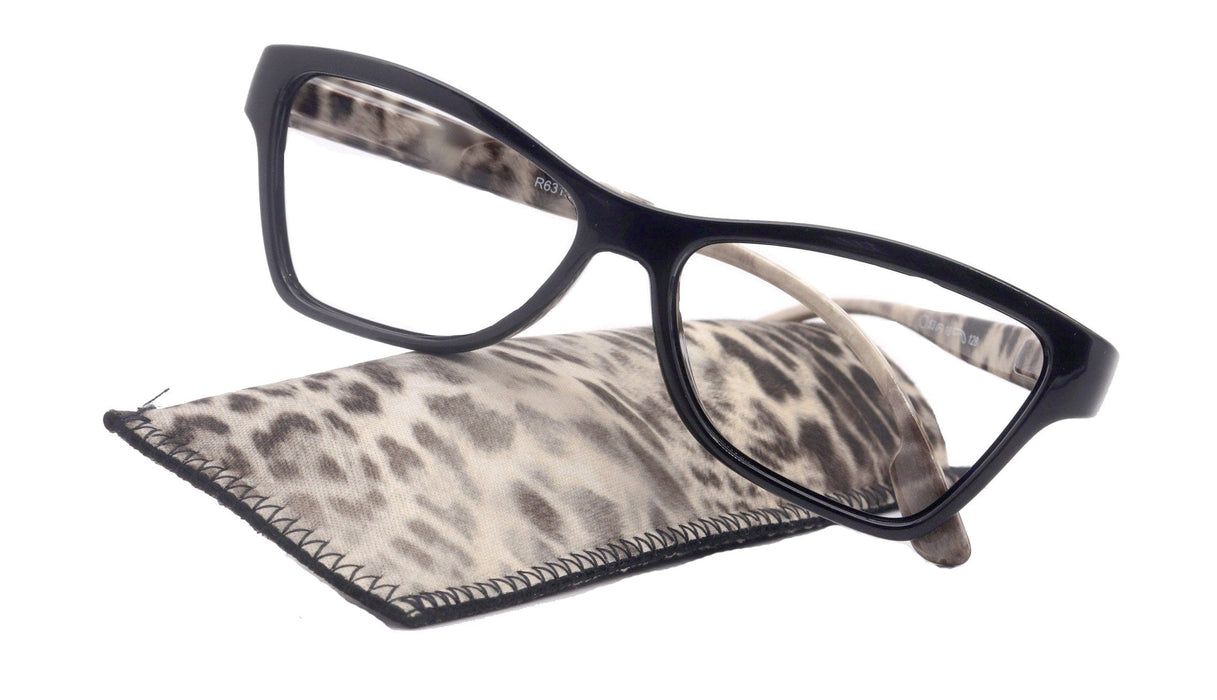Avian,  (Premium) Reading Glasses, High End Reader +1.25 to +3 Magnifying Eyeglass, Cat Eye (Black N Brown) Feather Pattern. NY Fifth Avenue
