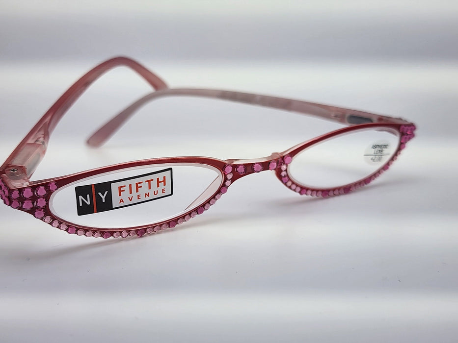 The Marvelous, (Bling) Women Reading Glasses W  (Rose N Ligth Rose) European Crystals (Red) (fairy godmother) Lower Nose, NY Fifth Avenue