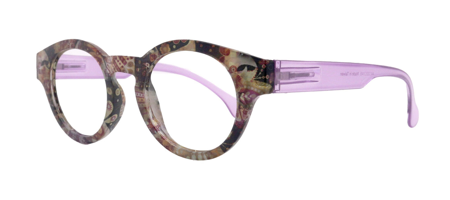 Xochitl, Premium Reading Glasses High-End Readers +1.25 .. +3.00 (Purple Paisley ) Round Optical Frames. NY Fifth Avenue.