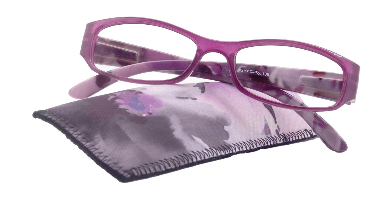 Rosie Premium Reading Glasses, Fashion Reader (Flower Purple) Print, Oval Shape +4  High Magnification, NY Fifth Avenue (Wide Frame)