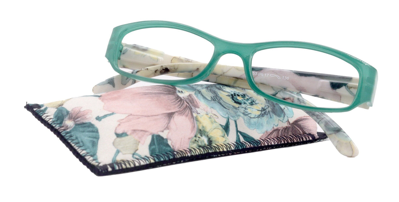 Rosie Premium Reading Glasses, Fashion Reader (Flower Turquoise / Green) Print, Oval Shape +4  High Magnification, NY Fifth Avenue