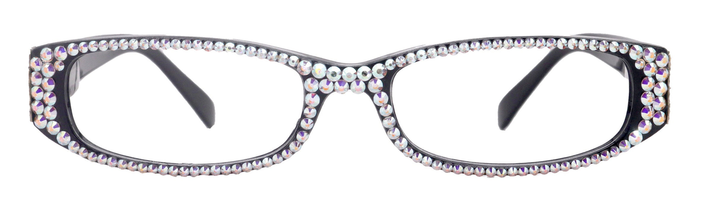 Elise, Bling Reading Glasses For Women W (AB)Genuine European Crystals rectangular (Black) +1.25 ..+3, Full Top  NY Fifth Avenue.