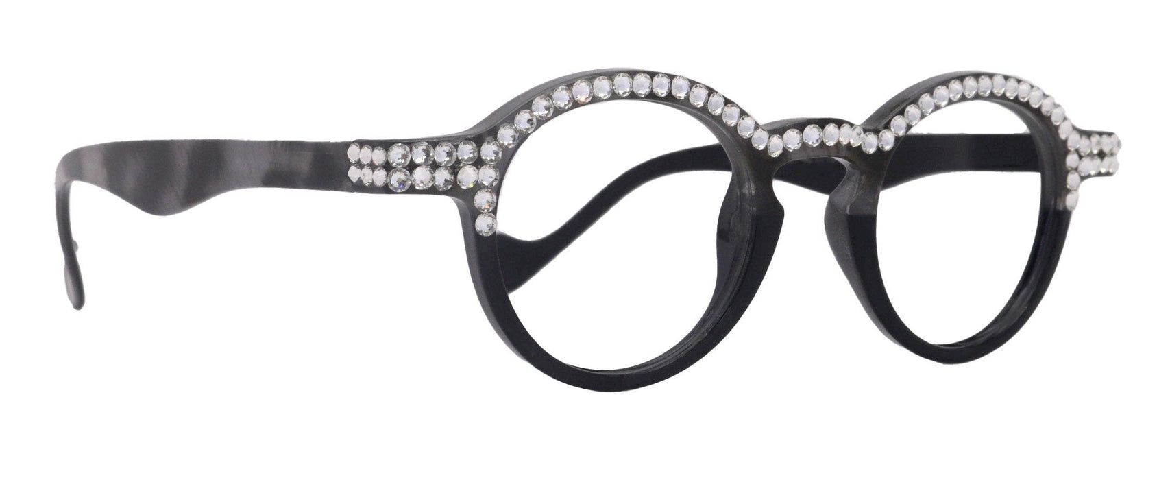 Orlando Bling Reading Glasses, W Full top Clear  European crystals, Magnifying Eyeglasses, (Black) (Round) NY Fifth Avenue