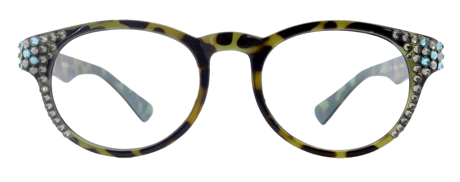 Brook, (Line Bifocal) Bling  Reading Glasses, W Black Diamond N Blue Genuine European Crystals  +1.25 to +3  (Tortoise Blue) NY Fifth Avenue