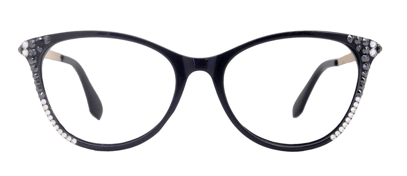 Cattitude Bling Reading Glasses 4 Women W Hematite N Clear Genuine European Crystals, 1.00 to 4.00 Magnifying Cat Eye  NY Fifth Avenue