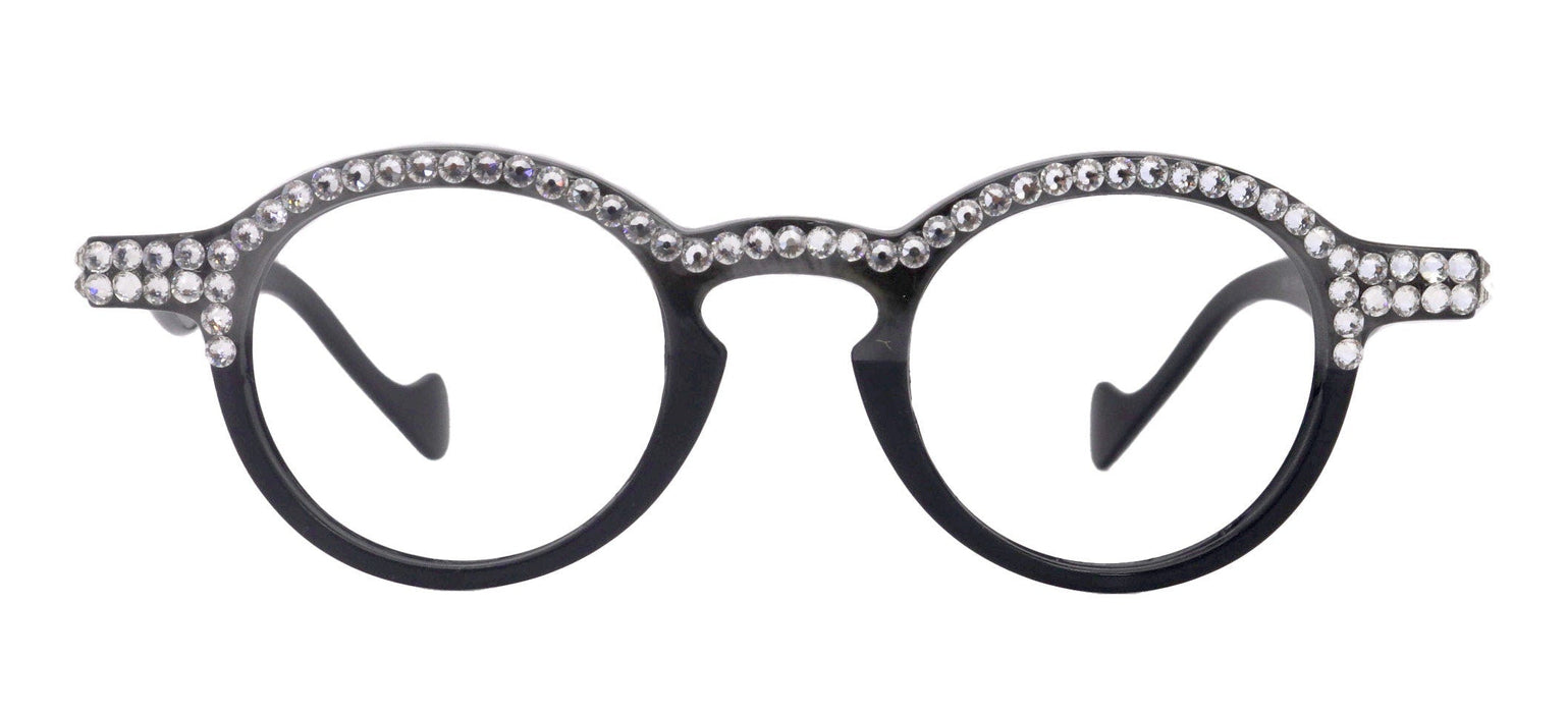 Orlando Bling Reading Glasses, W Full top Clear  European crystals, Magnifying Eyeglasses, (Black) (Round) NY Fifth Avenue