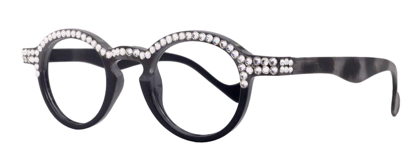 Orlando Bling Reading Glasses, W Full top Clear  European crystals, Magnifying Eyeglasses, (Black) (Round) NY Fifth Avenue