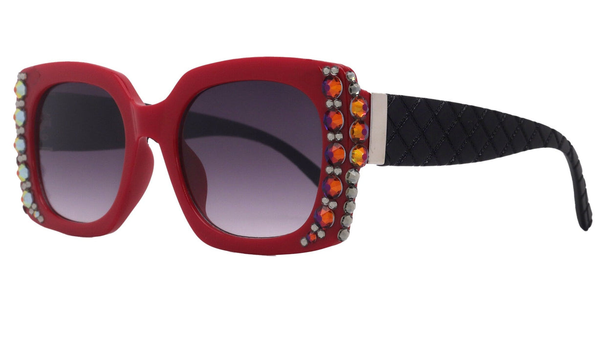 Tokio Line Bifocal OR Sun Readers Bling Reading Glasses, Red With Volcano European Crystals, Large Frame, Trendy Style,  NY Fifth Avenue