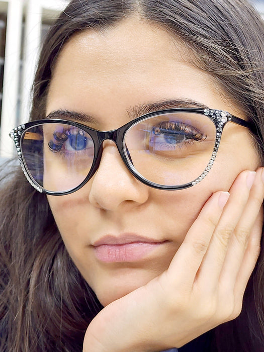 Cattitude Bling Reading Glasses 4 Women W Clear  Genuine European Crystals, Magnifying Cat Eye  NY Fifth Avenue