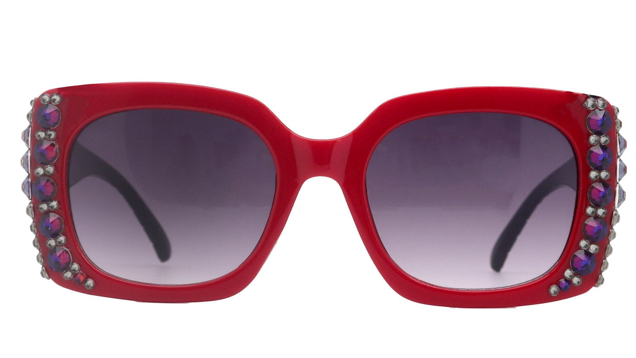 Tokio Line Bifocal OR Sun Readers Bling Reading Glasses, Red With Volcano European Crystals, Large Frame, Trendy Style,  NY Fifth Avenue
