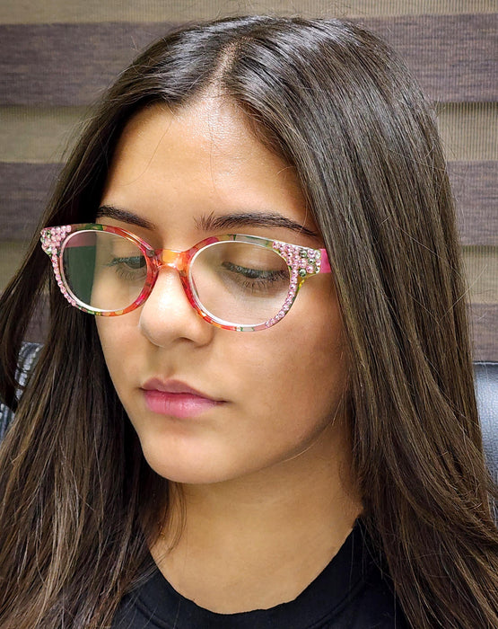 Versailles, (Bling) Reading Glasses 4 women W (Rose, Black Diamond) Genuine European Crystals  (Pink, Green, Clear) Round. NY Fifth Avenue