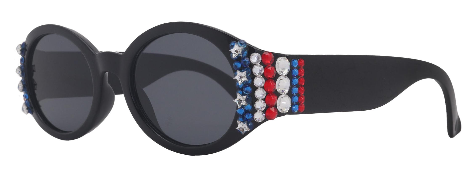 Freedom Shine, Bling Women’s Sunglasses with Genuine European Crystals, US Flag Colors,  Oval Frame, NY Fifth Avenue