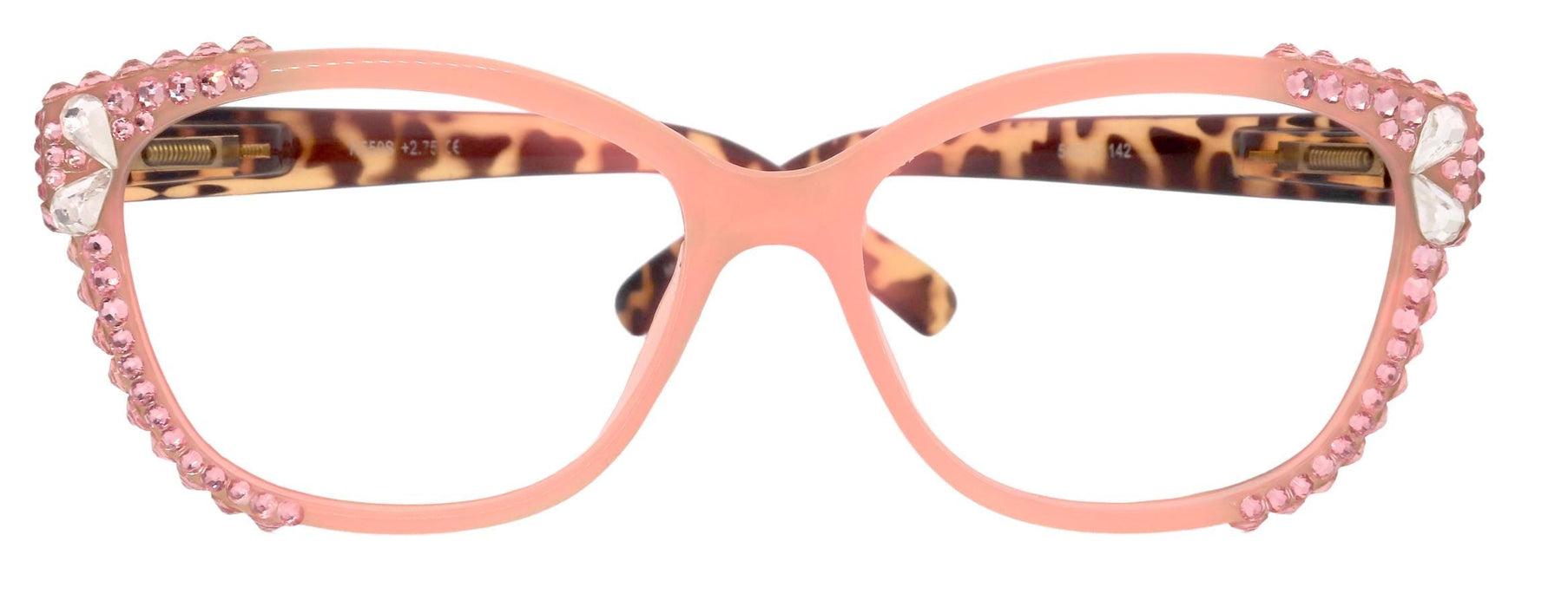 Savannah, (Bling) Women Reading Glasses W (2X line) (Light Rose, Rose, Pearl Teardrop)Genuine European Crystals.  (Pink) NY Fifth Avenue.