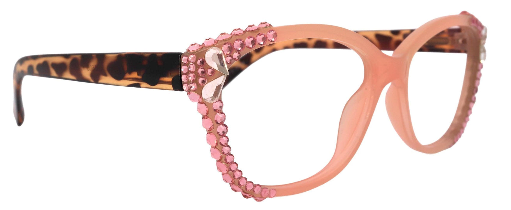 Savannah, (Bling) Women Reading Glasses W (2X line) (Light Rose, Rose, Pearl Teardrop)Genuine European Crystals.  (Pink) NY Fifth Avenue.