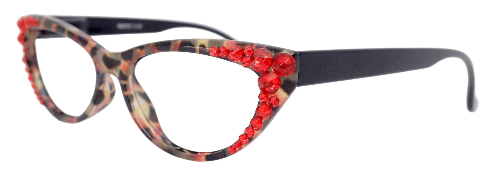Lynx, (Bling) Cat Eyes, Women Reading Glasses W (light Siam) Genuine European Crystals (Red, Tortoise Black) Cat eye Frame, NY Fifth Avenue.