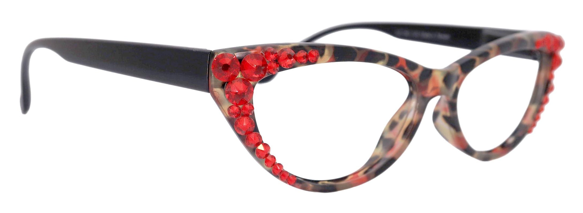 Lynx, (Bling) Cat Eyes, Women Reading Glasses W (light Siam) Genuine European Crystals (Red, Tortoise Black) Cat eye Frame, NY Fifth Avenue.