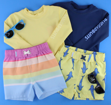RO-SHAM-BO Sunglasses RuggedButts Baby Rainbow Stripe  Swim Trunks & Rash Guard with Roshambo Blue Sunglasses