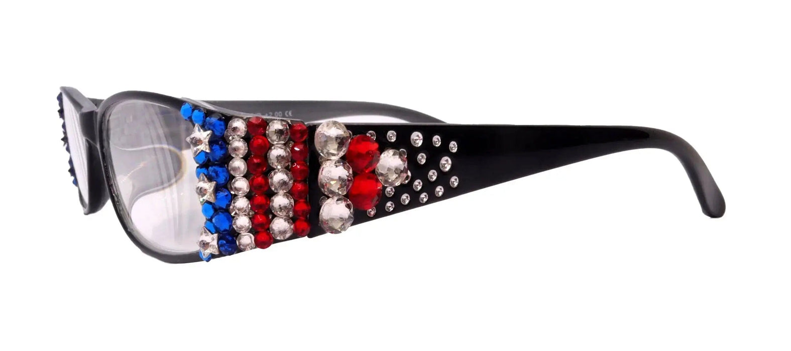 NY FIFTH AVENUE Merkel, Bling Women Reading Glasses, Adorned w Genuine European Crystals USA Flag colors NY Fifth Avenue. - Product image