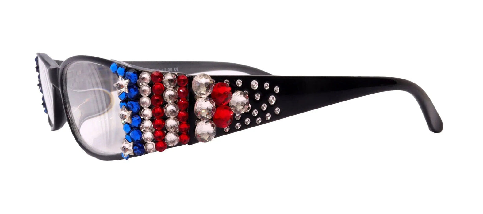 NY FIFTH AVENUE Merkel, Bling Women Reading Glasses, Adorned w Genuine European Crystals USA Flag colors NY Fifth Avenue. - Product image