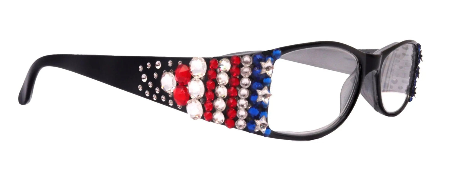 NY FIFTH AVENUE Merkel, Bling Women Reading Glasses, Adorned w Genuine European Crystals USA Flag colors NY Fifth Avenue. - Product image