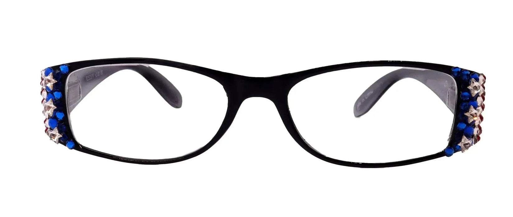 NY FIFTH AVENUE Merkel, Bling Women Reading Glasses, Adorned w Genuine European Crystals USA Flag colors NY Fifth Avenue. - Product image