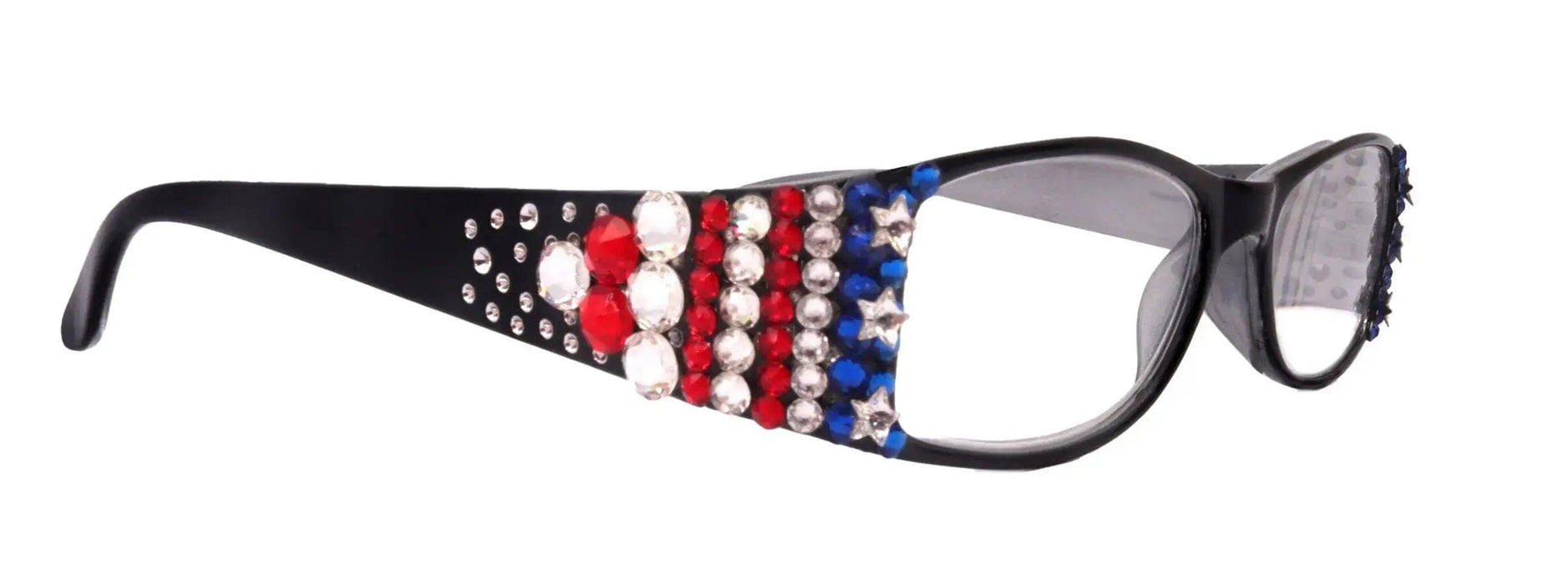 NY FIFTH AVENUE Merkel, Bling Women Reading Glasses, Adorned w Genuine European Crystals USA Flag colors NY Fifth Avenue. - Product image
