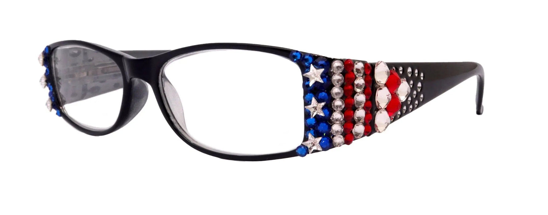 NY FIFTH AVENUE Merkel, Bling Women Reading Glasses, Adorned w Genuine European Crystals USA Flag colors NY Fifth Avenue. - Product image