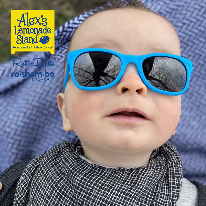 RO-SHAM-BO Sunglasses RuggedButts Toddler Rainbow Stripe Swim Trunks & Rash Guard with Roshambo Blue Sunglasses