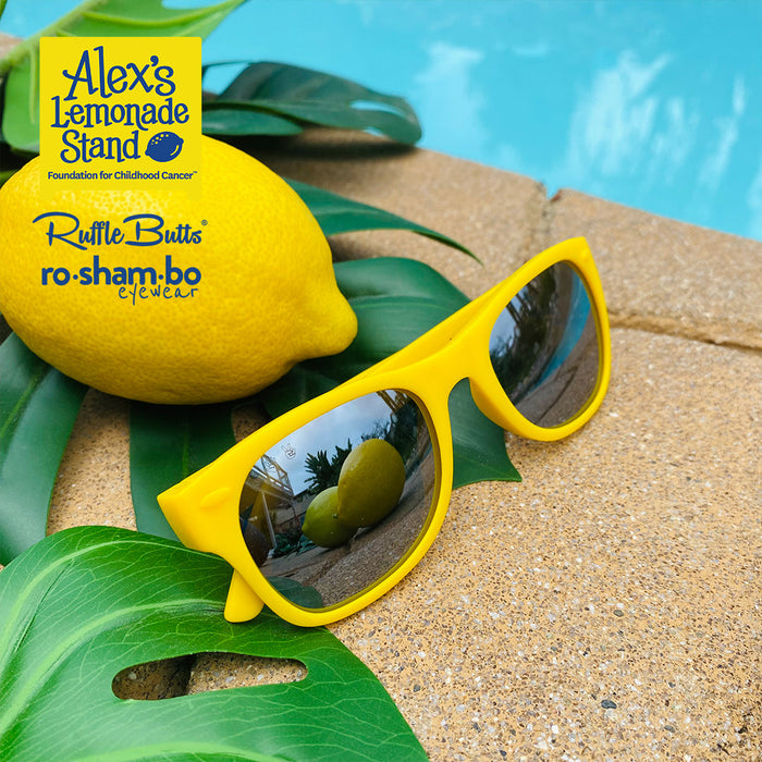 RO-SHAM-BO Sunglasses RuffleButts Girls Seersucker One Piece with Roshambo Yellow Sunglasses