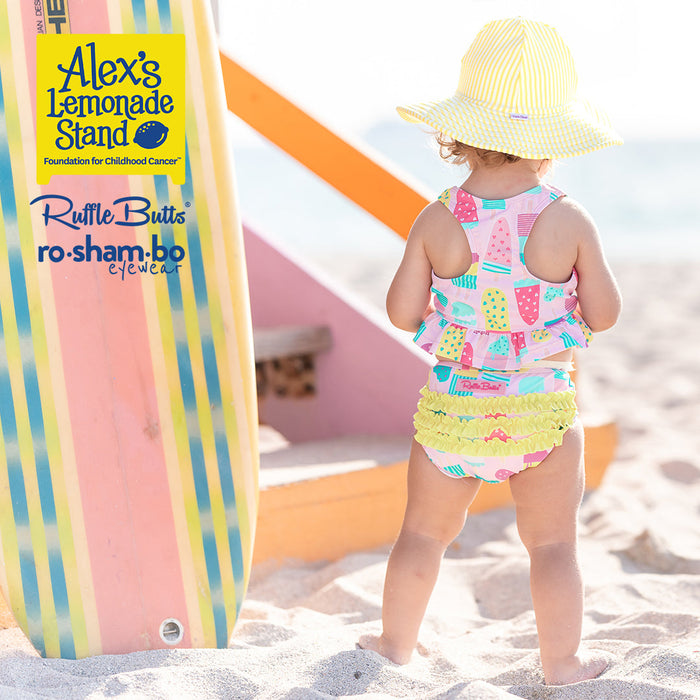 RO-SHAM-BO Sunglasses RuffleButts Toddler Ice Cream Tankini with Roshambo Pink Glitter Sunglasses