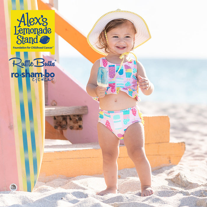 RO-SHAM-BO Sunglasses RuffleButts Toddler Ice Cream Tankini with Roshambo Pink Glitter Sunglasses