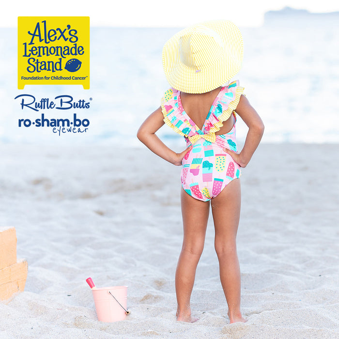 RO-SHAM-BO Sunglasses RuffleButts Baby Ice Cream One Piece with Roshambo Pink Glitter Sunglasses