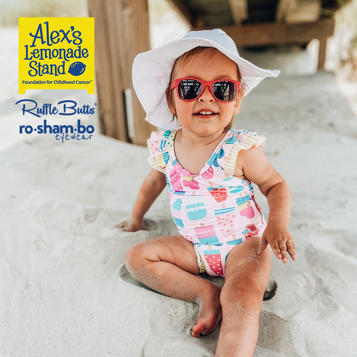 RO-SHAM-BO Sunglasses RuffleButts Baby Ice Cream One Piece with Roshambo Pink Glitter Sunglasses
