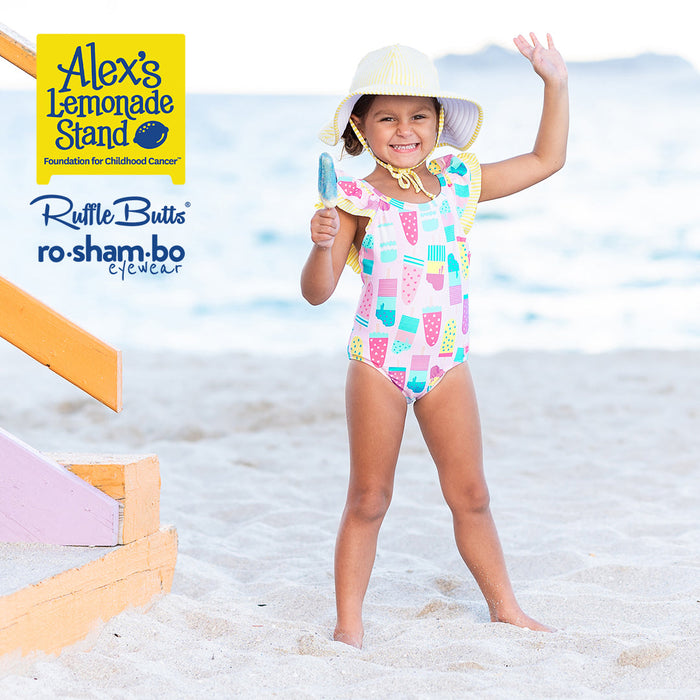 RO-SHAM-BO Sunglasses RuffleButts Baby Ice Cream One Piece with Roshambo Pink Glitter Sunglasses