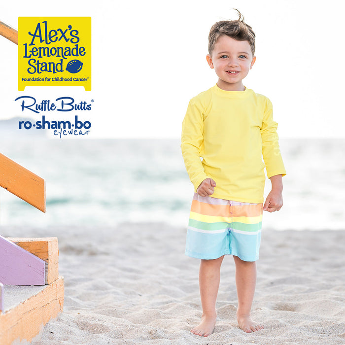 RO-SHAM-BO Sunglasses RuggedButts Baby Rainbow Stripe  Swim Trunks & Rash Guard with Roshambo Blue Sunglasses