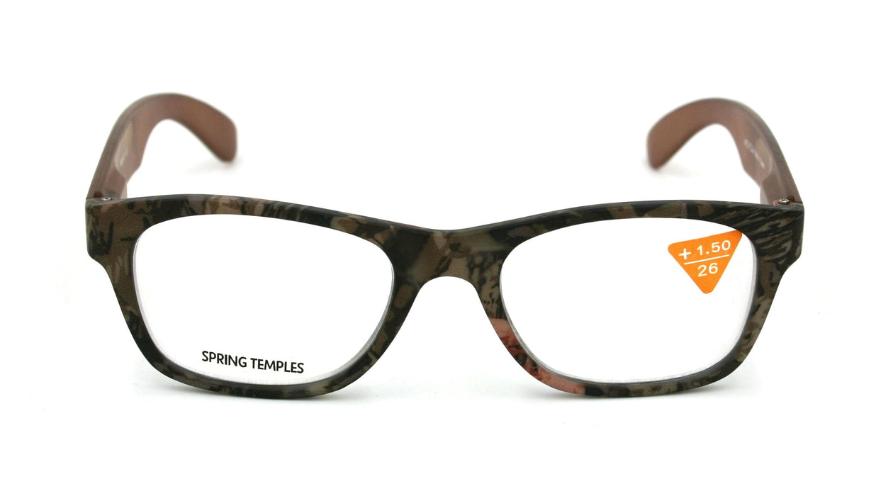 The Forester, (Premium) Reading Glasses, High End Reader +1.25 to +3 Magnifying Square Style (Brown Camouflage) Frame. NY Fifth Avenue