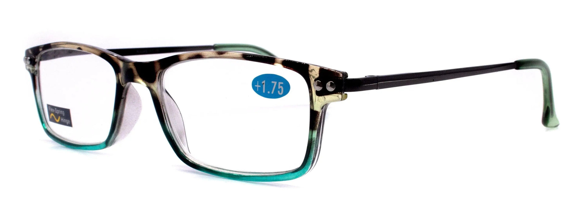 Vienna, (Premium) Reading Glasses High End Readers (Tortoise Shell Blue) Rectangular +1.25..+3 Magnifying Metal Thin Temple NY Fifth Avenue.