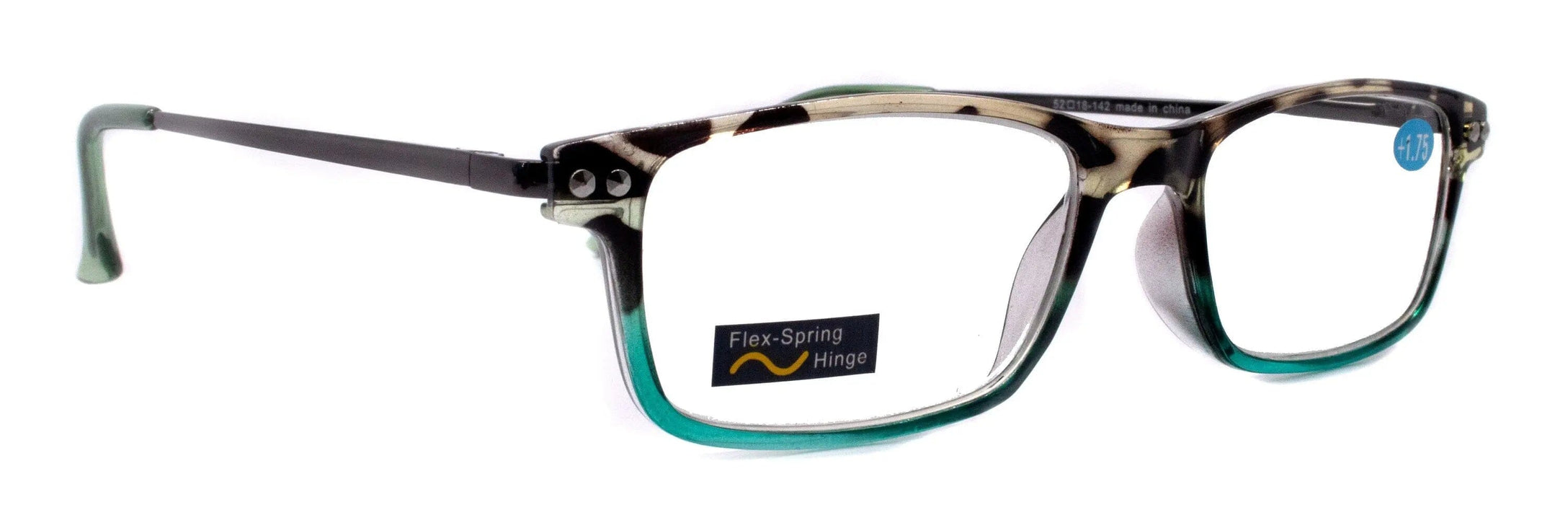Vienna, (Premium) Reading Glasses High End Readers (Tortoise Shell Blue) Rectangular +1.25..+3 Magnifying Metal Thin Temple NY Fifth Avenue.
