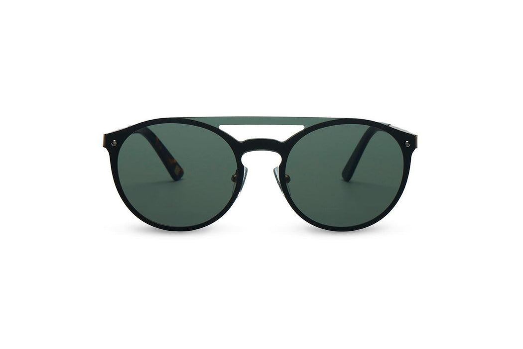 ocean sunglasses KRNglasses model ALEX SKU AE007 with silver frame and blue mirror lens
